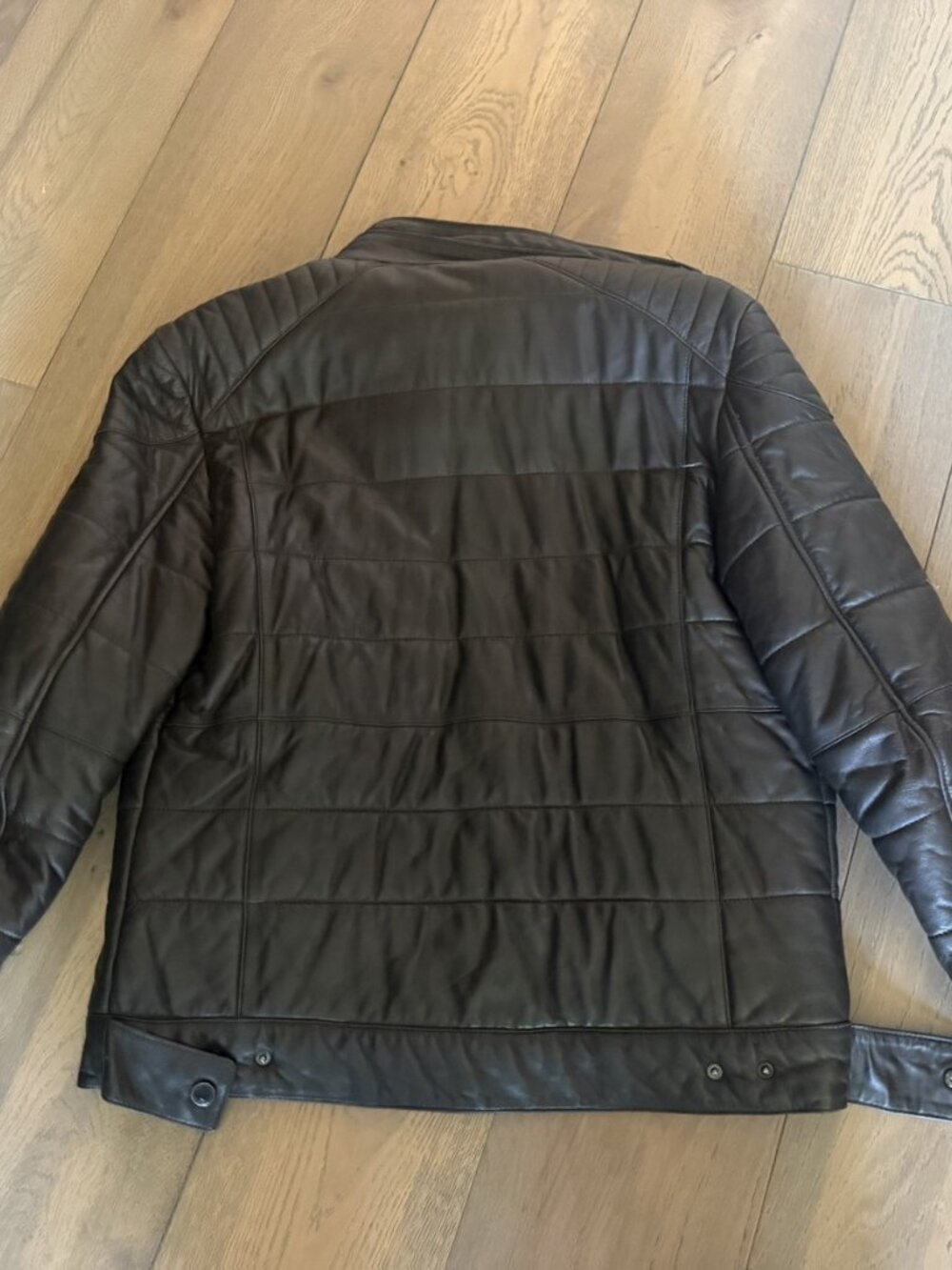 7 For All Mankind Quilted Leather Moto Jacket Black Men M - Picture 2 of 2